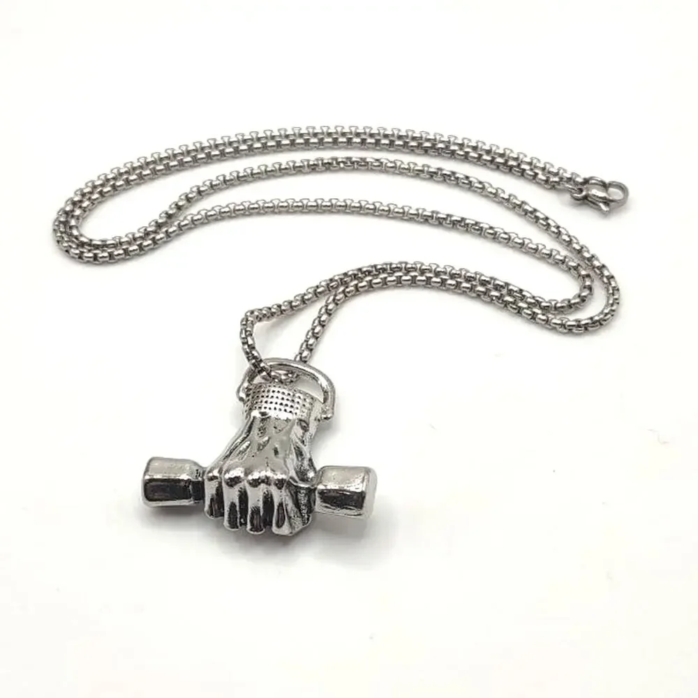 Stainless Dumbbell Workout Necklace Exercise Fitness Bodybuilding Birthday Gift
